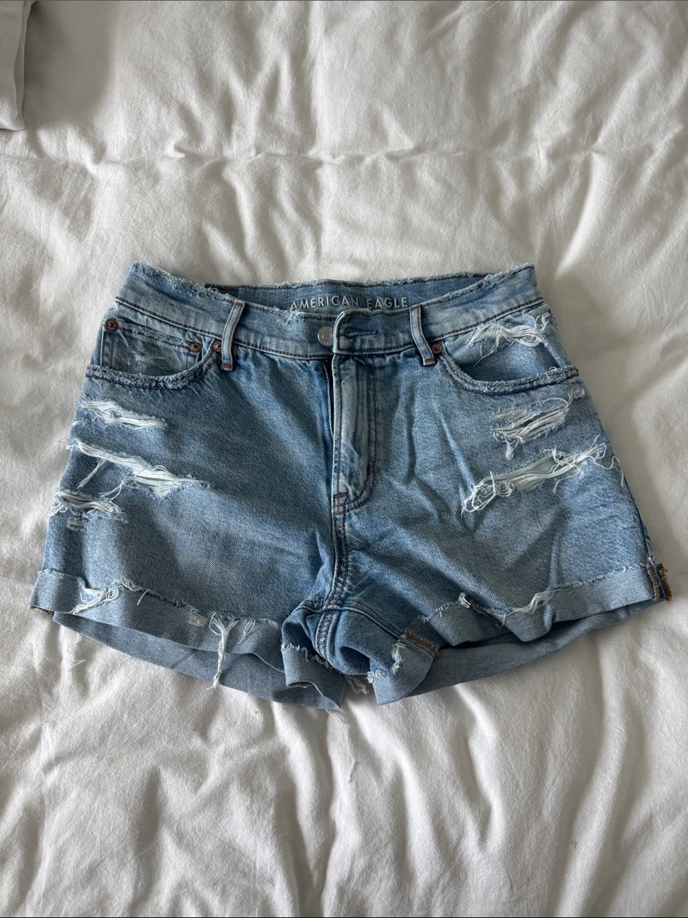 American Eagle Outfitters Light Wash Distressed Denim Shorts